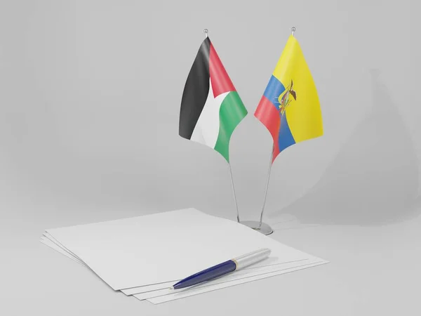 Ecuador Jordanië Overeenkomst Vlaggen Witte Achtergrond Render — Stockfoto