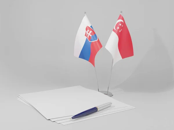 Singapur Banderas Del Acuerdo Eslovaquia Fondo Blanco Render —  Fotos de Stock