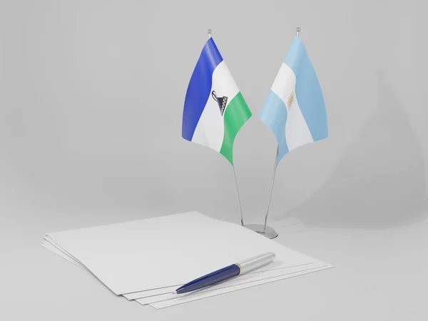 Argentina Banderas Del Acuerdo Lesotho Fondo Blanco Render —  Fotos de Stock