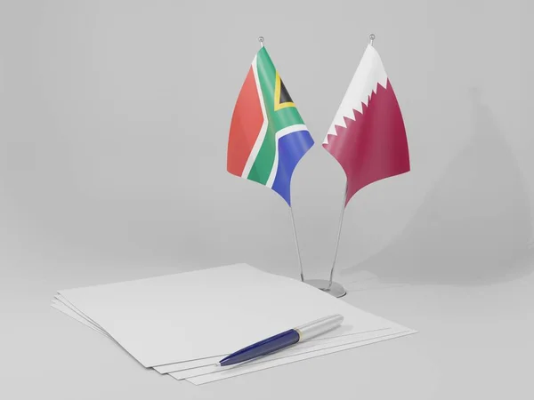 Qatar Drapeaux Accord Afrique Sud Fond Blanc Render — Photo