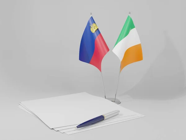 Irlanda Liechtenstein Bandiere Dell Accordo Sfondo Bianco Render — Foto Stock