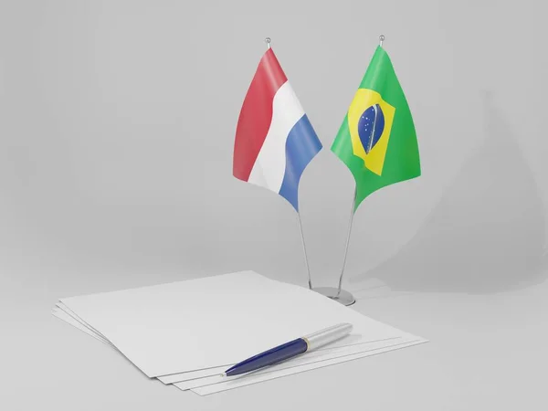 Brasil Países Baixos Bandeiras Acordo Fundo Branco Render — Fotografia de Stock