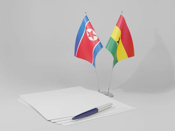 Γκάνα Βορειοκορεατική Συμφωνία Σημαίες Λευκό Φόντο Render — Φωτογραφία Αρχείου