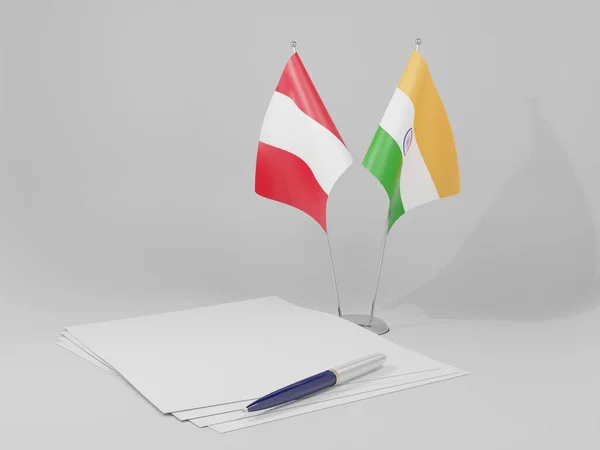 Índia Peru Acordo Bandeiras Fundo Branco Render — Fotografia de Stock