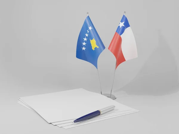 Chili Kosovaarse Overeenkomst Vlaggen Witte Achtergrond Render — Stockfoto