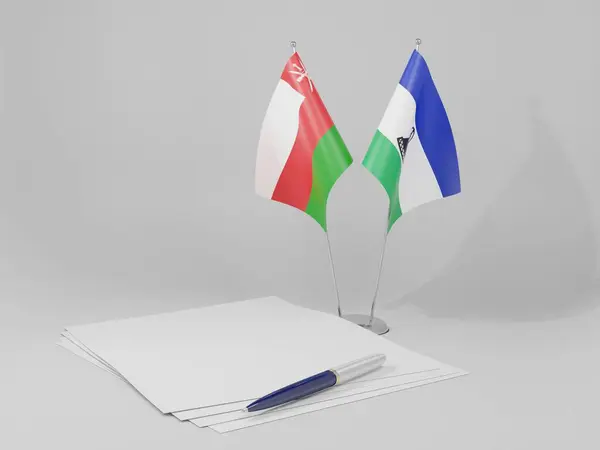 Lesotho Oman Drapeaux Accord Fond Blanc Render — Photo