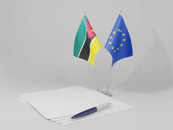 Ευρωπαϊκή Ένωση Μοζαμβίκη Σημαίες Συμφωνία Λευκό Φόντο Render — Φωτογραφία Αρχείου