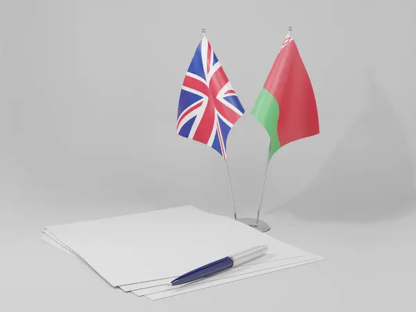 Bielorrússia Reino Unido Bandeiras Acordo Fundo Branco Render — Fotografia de Stock