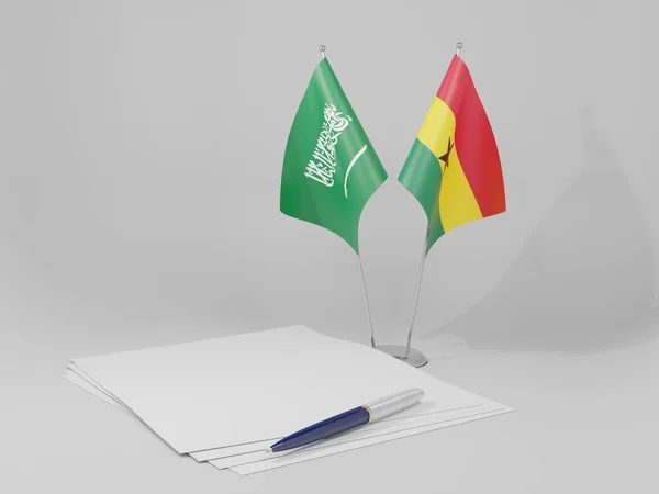 Ghana Drapeaux Accord Arabie Saoudite Fond Blanc Render — Photo