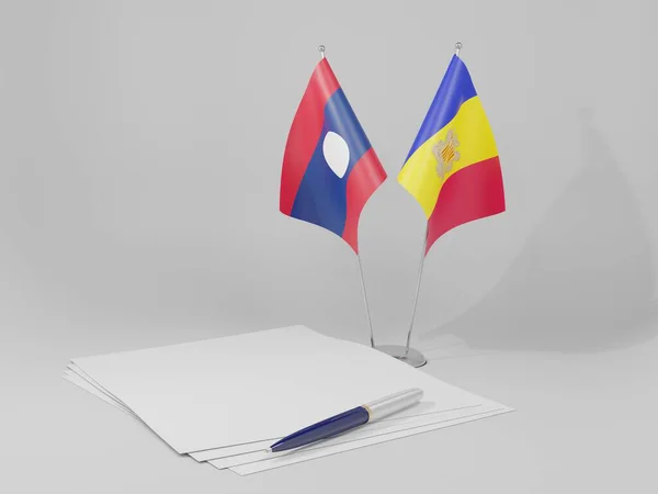 Ανδόρα Συμφωνία Του Λάος Σημαίες Λευκό Φόντο Render — Φωτογραφία Αρχείου