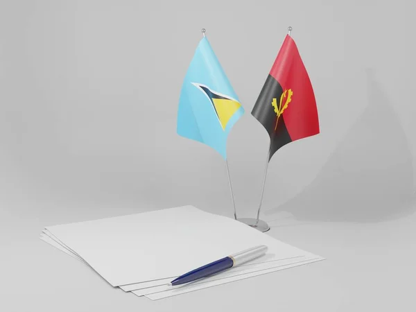 Angola Flagi Umowy Saint Lucia Białe Tło Render — Zdjęcie stockowe