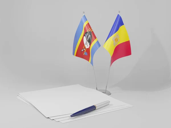 Andorra Banderas Del Acuerdo Suazilandia Fondo Blanco Render —  Fotos de Stock