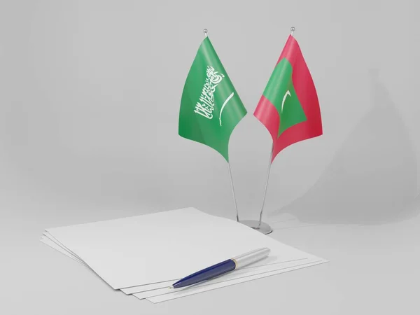 Maldives Drapeaux Accord Arabie Saoudite Fond Blanc Render — Photo