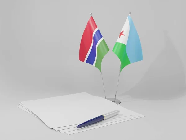 Τζιμπουτί Gambia Agreement Flags Λευκό Φόντο Render — Φωτογραφία Αρχείου