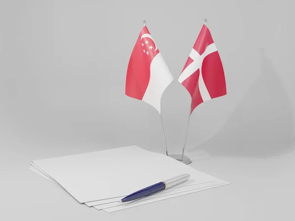 Denemarken Overeenkomst Van Singapore Vlaggen Witte Achtergrond Render — Stockfoto