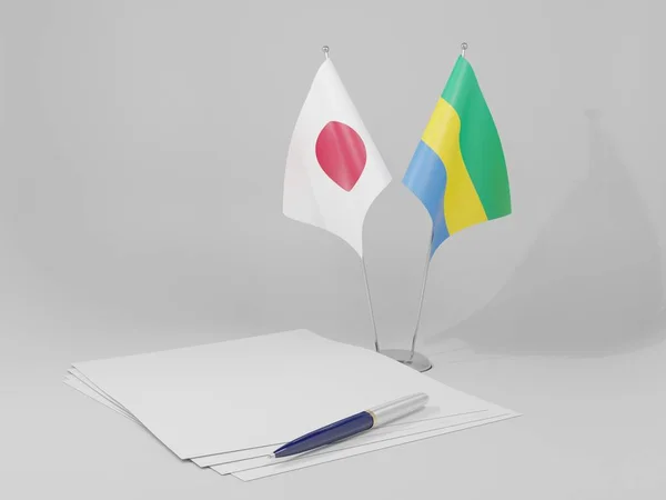 Gabão Acordo Japão Bandeiras Fundo Branco Render — Fotografia de Stock