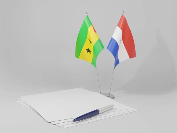 파라과이 Sao Tome Principe Agreement Flags White Background Render — 스톡 사진