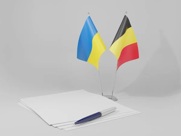 Belgique Ukraine Drapeaux Accord Fond Blanc Render — Photo