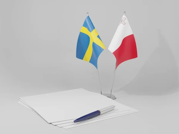 马耳他 瑞典协定旗帜 白色背景 3D渲染 — 图库照片