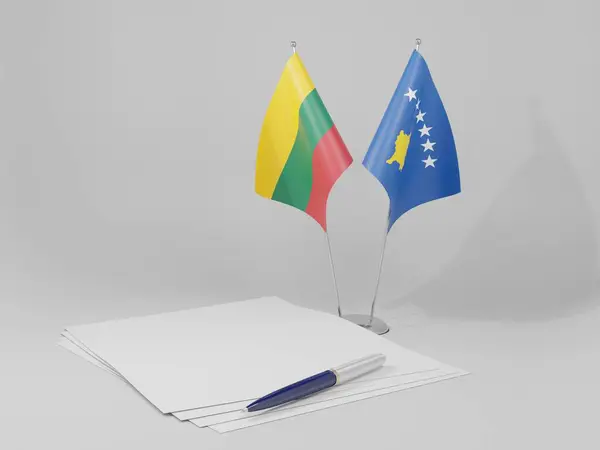 Kosovo Lituanie Drapeaux Accord Fond Blanc Render — Photo