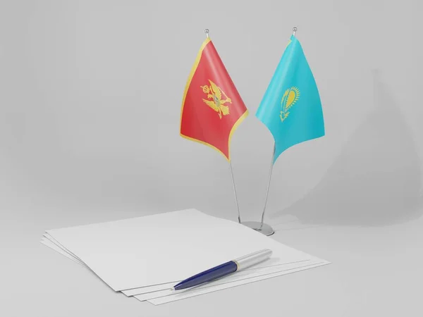 Kasachstan Montenegro Abkommen Flaggen Weißer Hintergrund Render — Stockfoto