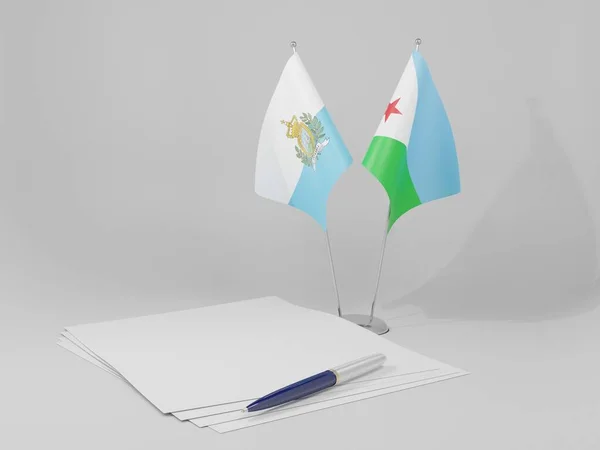 Djibouti Banderas Del Acuerdo San Marino Fondo Blanco Render Imágenes de stock libres de derechos