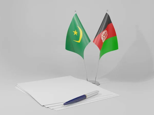 Afganistán Mauritania Banderas Del Acuerdo Fondo Blanco Render Imagen de archivo
