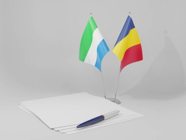 Çad - Sierra Leone Anlaşması Bayrakları, Beyaz Arkaplan - 3D Render