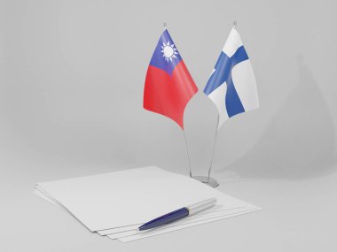 Finlandiya - Tayvan Anlaşması Bayrakları, Beyaz Arkaplan - 3D Hazırlama