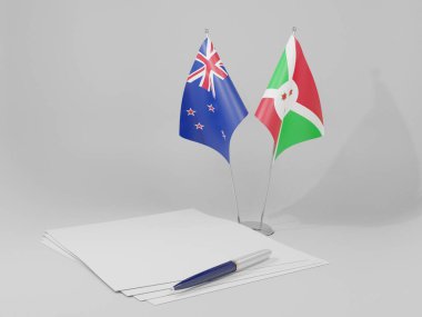 Burundi - Yeni Zelanda Anlaşması Bayrakları, Beyaz Arkaplan - 3D Render