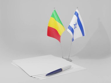 İsrail - Mali Anlaşması Bayrakları, Beyaz Arkaplan - 3D Hazırlama