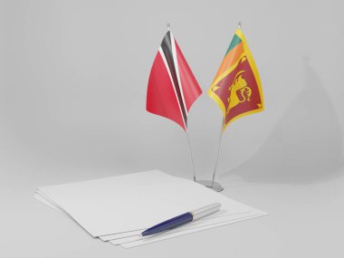 Sri Lanka - Trinidad ve Tobago Anlaşması Bayrakları, Beyaz Arkaplan - 3D Render