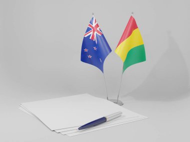Gine - Yeni Zelanda Anlaşması Bayrakları, Beyaz Arkaplan - 3D Render
