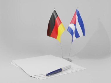 Küba - Almanya Anlaşması Bayrakları, Beyaz Arkaplan - 3D Hazırlama