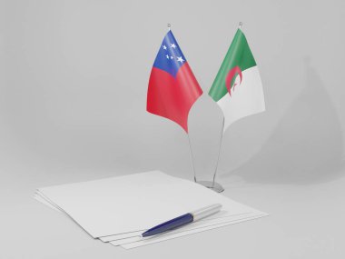 Cezayir - Samoa Anlaşması Bayrakları, Beyaz Arkaplan - 3D Render