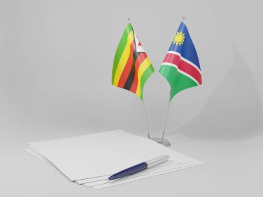 Namibya - Zimbabve Anlaşması Bayrakları, Beyaz Arkaplan - 3D Render