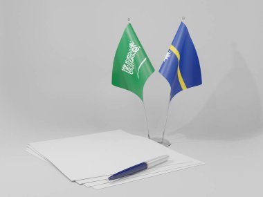 Nauru - Suudi Arabistan Anlaşması Bayrakları, Beyaz Arkaplan - 3D Render
