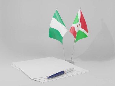 Burundi - Nijerya Anlaşması Bayrakları, Beyaz Arkaplan - 3D Render
