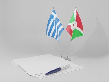 Burundi - Yunanistan Anlaşması Bayrakları, Beyaz Arkaplan - 3D Hazırlama