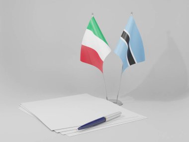 Botswana - İtalya Anlaşması Bayrakları, Beyaz Arkaplan - 3D Hazırlama