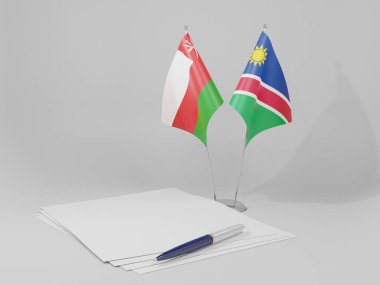 Namibya - Umman Anlaşması Bayrakları, Beyaz Arkaplan - 3D Render