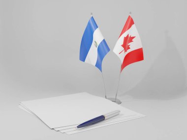 Kanada - El Salvador Anlaşması Bayrakları, Beyaz Arkaplan - 3D Render