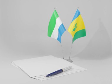 Saint Vincent ve The Grenadines - Sierra Leone Anlaşması Bayrakları, Beyaz Arkaplan - 3D Render