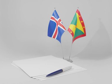 Grenada - Iceland Agreement Flags, White Background - 3D Render clipart