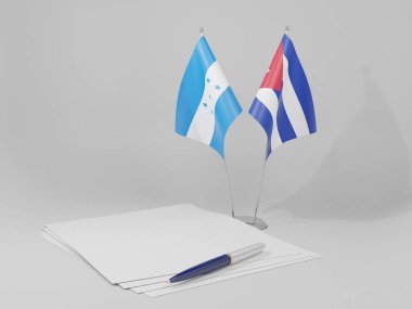 Küba - Honduras Anlaşması Bayrakları, Beyaz Arkaplan - 3D Render