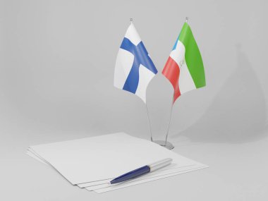 Ekvator Ginesi - Finlandiya Anlaşması Bayrakları, Beyaz Arkaplan - 3D Render