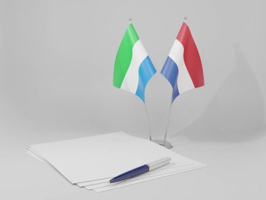 Hollanda - Sierra Leone Anlaşması Bayrakları, Beyaz Arkaplan - 3D Render