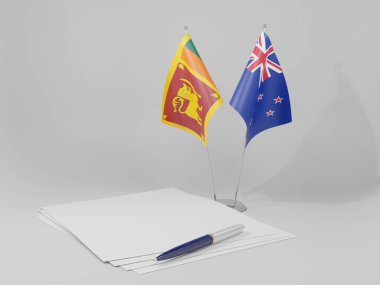 Yeni Zelanda - Sri Lanka Anlaşması Bayrakları, Beyaz Arkaplan - 3D Render
