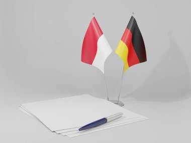 Almanya - Endonezya Anlaşması Bayrakları, Beyaz Arkaplan - 3D Render