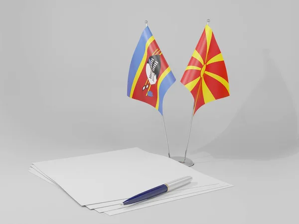 马其顿 斯威士兰协定旗帜 白色背景 3D渲染 — 图库照片